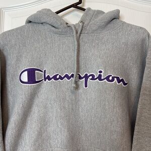 Champion Reverse Weave Hoodie Gray / Purple Large